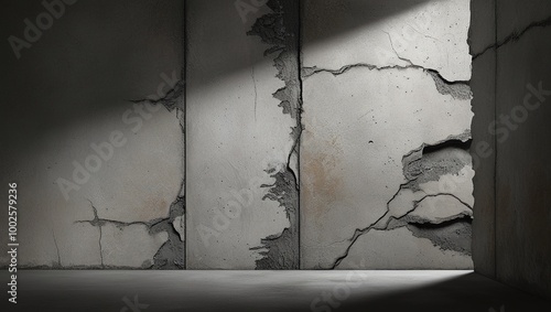 Grungy, textured brick wall with a small hole, aged and weathered with a vintage, rough surface