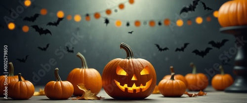 halloween background with pumpkins and bats