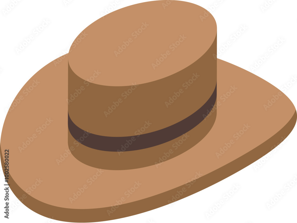 Cowboy hat isometric icon featuring a classic brown design with a wide brim and a ribbon detail