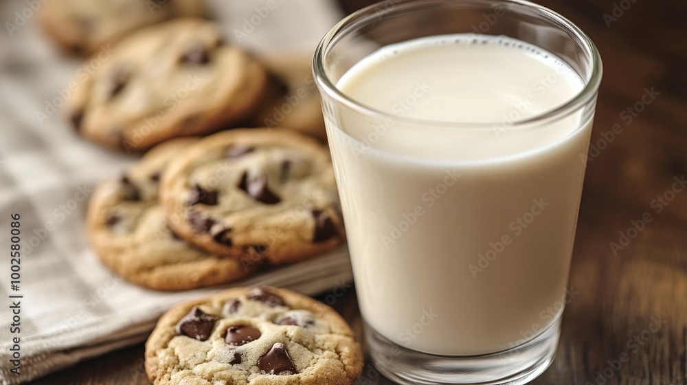 A handmade cookie and a drink of dairy milk A handmade cookie and a drink of dairy milk
