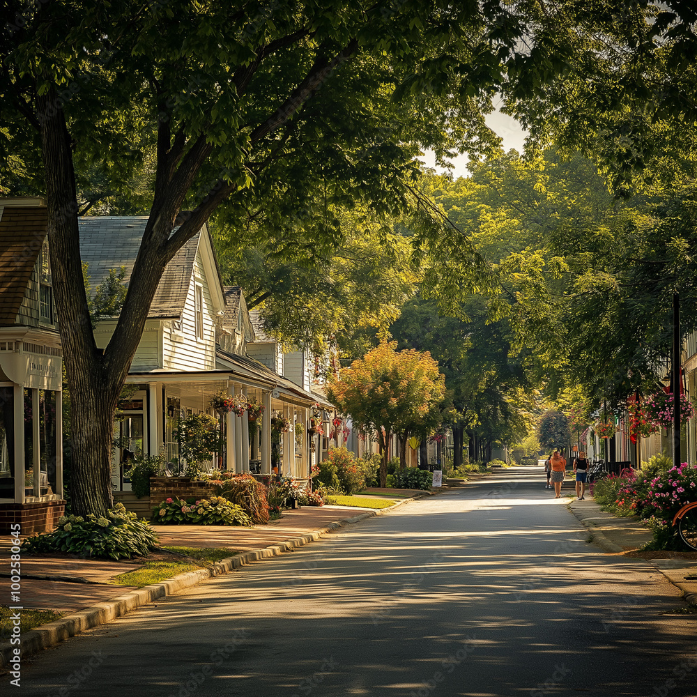 Obraz premium Quiet Avenue in a Small Town