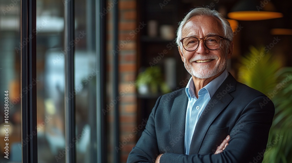 a senior businessman standing proudly in front of a window, smiling in a business suit, reflecting corporate success, executive leadership, and professional confidence built over years of experience a senior businessman standing proudly in front of a window, smiling in a business suit, reflecting corporate success, executive leadership, and professional confidence built over years of experience