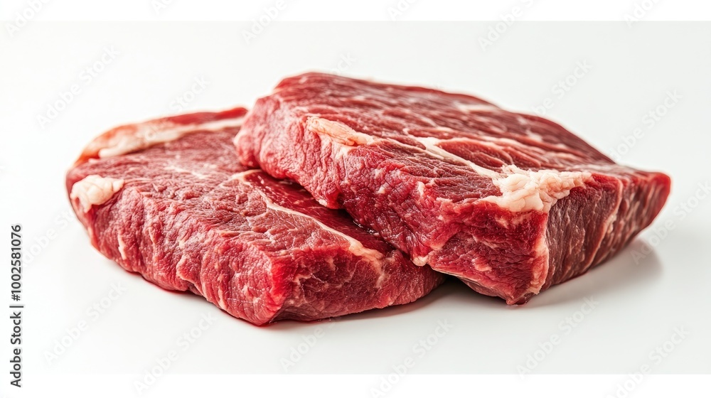 Fresh horse meat steak displayed on a clean white background, showcasing its rich color and texture, ideal for gourmet meal preparation or culinary visuals. Fresh horse meat steak displayed on a clean white background, showcasing its rich color and texture, ideal for gourmet meal preparation or culinary visuals.