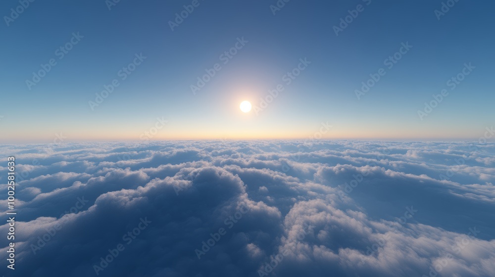 Naklejka premium A serene morning above scattered clouds, with a vivid blue sky