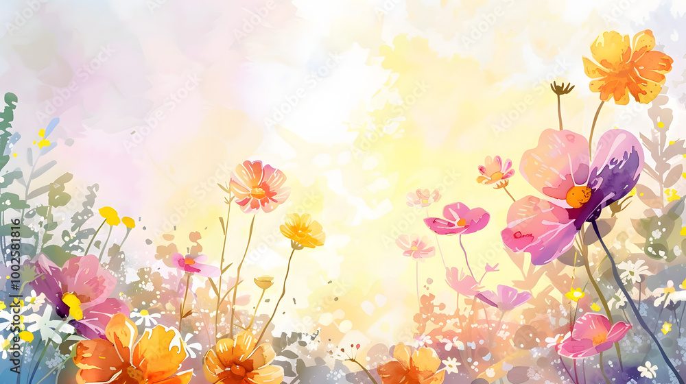 Obraz premium Sunshine and Flowers Frame Background watercolor