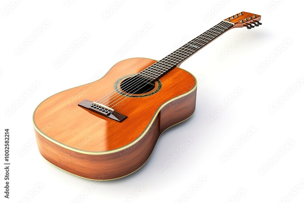 Fototapeta premium Warm-toned acoustic guitar on white backdrop