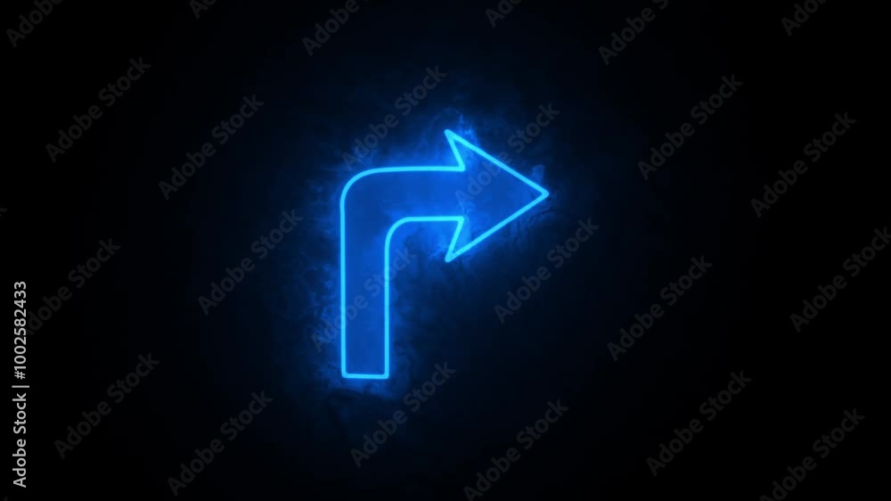 Right arrow. Glowing neon icon on black background Right arrow. Glowing neon icon on black background
