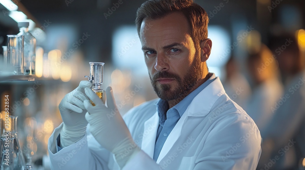 a scientist conducting research in a laboratory, holding a pipe, performing an experiment in a sterile environment, utilizing lab technology and contributing to medical and chemical research a scientist conducting research in a laboratory, holding a pipe, performing an experiment in a sterile environment, utilizing lab technology and contributing to medical and chemical research