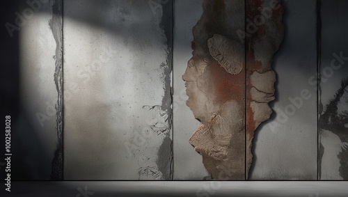 Grungy, textured brick wall with a small hole, aged and weathered with a vintage, rough surface