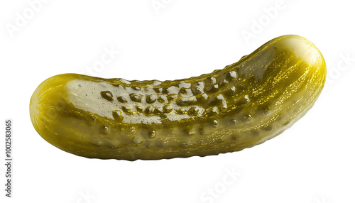 A vibrant pickle resting on a clean surface, showcasing its unique texture and color