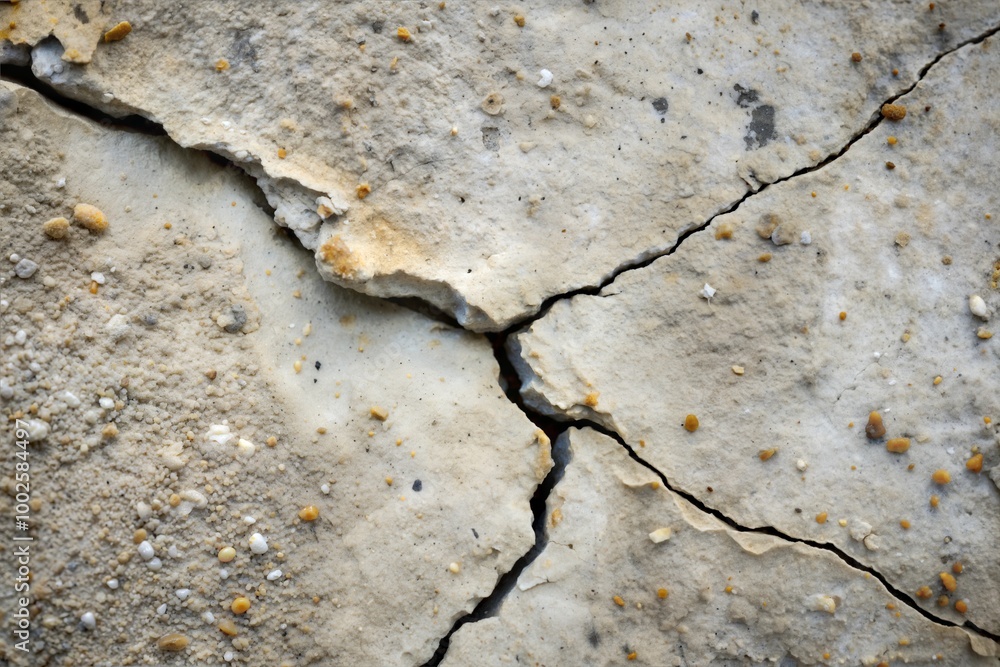 Obraz premium Cracked stone surface with pebbles and concrete texture close-up