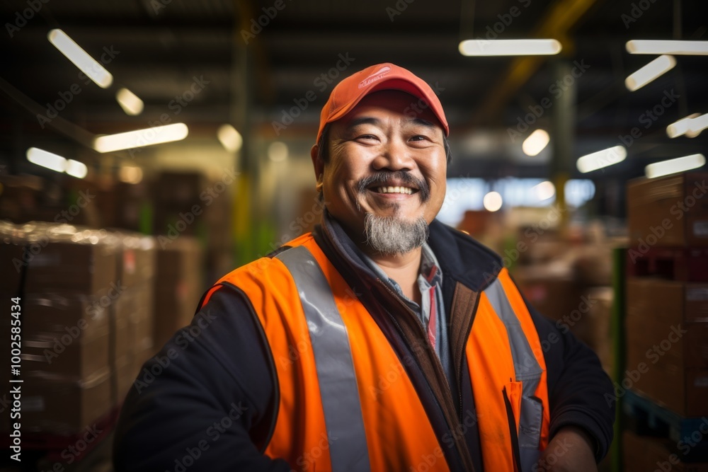 Portrait of a smiling middle aged male warehouse worker Portrait of a smiling middle aged male warehouse worker