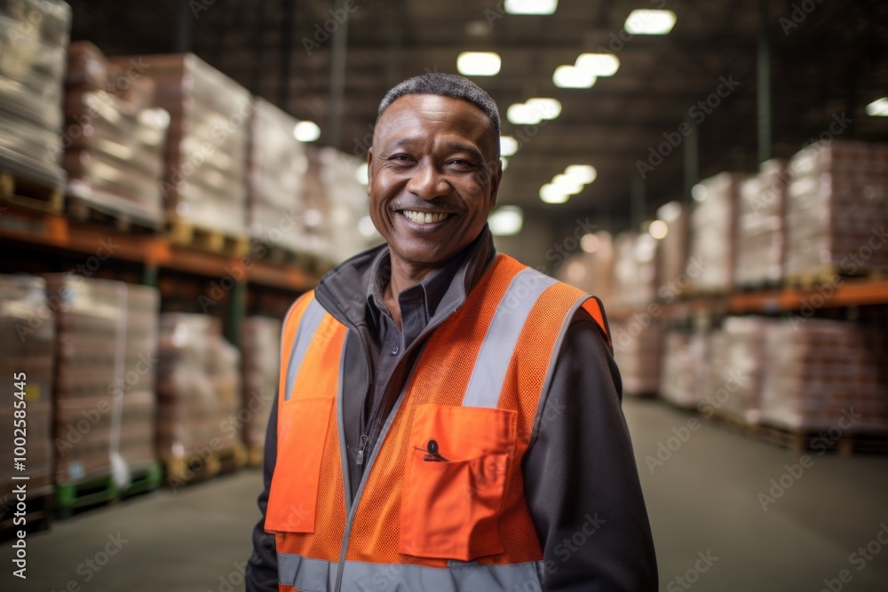 Portrait of a smiling middle aged male warehouse worker Portrait of a smiling middle aged male warehouse worker