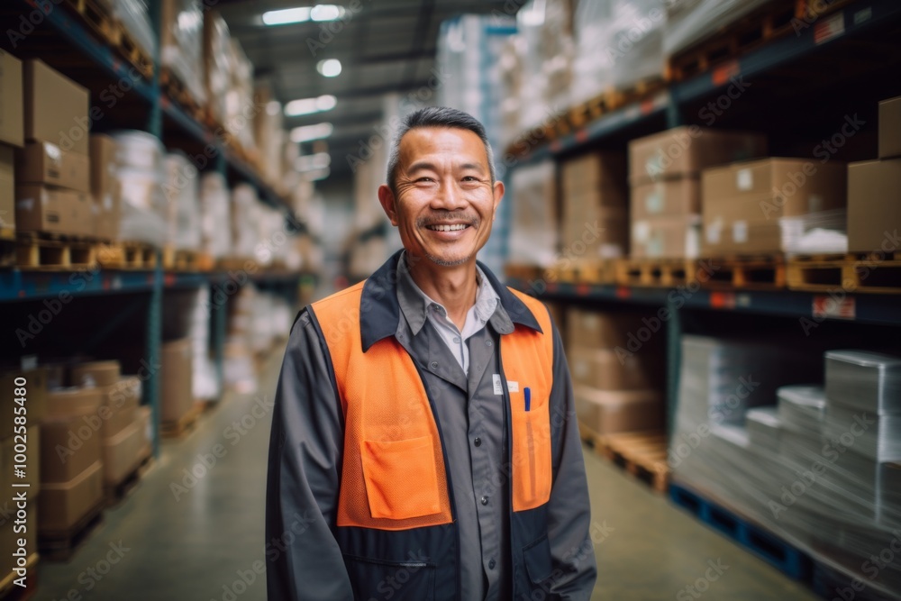 Portrait of a smiling middle aged male warehouse worker Portrait of a smiling middle aged male warehouse worker