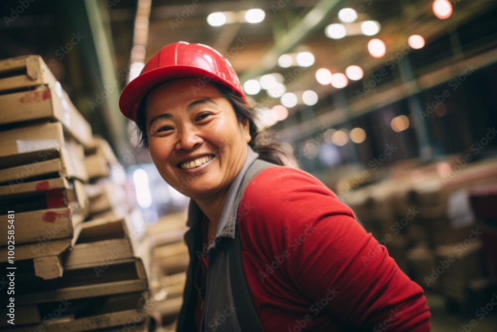 Portrait of a smiling middle aged female warehouse worker Portrait of a smiling middle aged female warehouse worker
