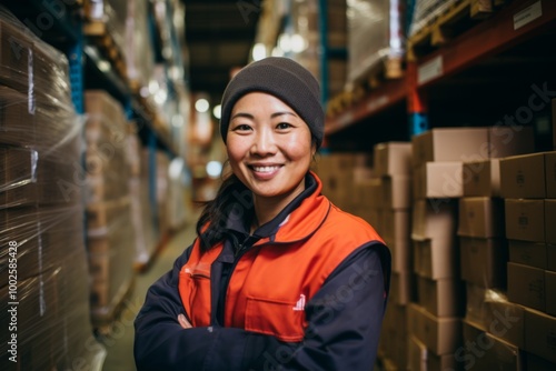 Portrait of a smiling middle aged female warehouse worker