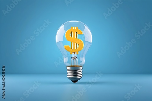 Light bulb with dollar sign isolated on blue background. A glowing symbol of money, profit, and financial success, perfect for business, investment, and smart decision concepts.