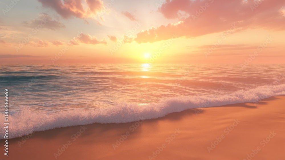 Golden sands at dusk, the sky ablaze with orange and pink hues Golden sands at dusk, the sky ablaze with orange and pink hues