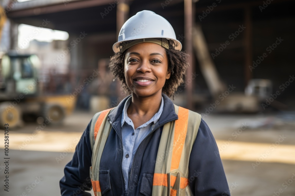 Smiling portrait of a middle aged female architect on construction site Smiling portrait of a middle aged female architect on construction site