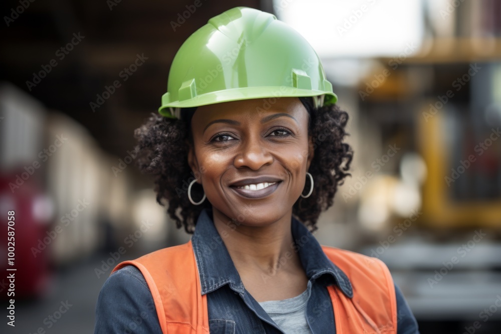 Smiling portrait of a middle aged female architect on construction site Smiling portrait of a middle aged female architect on construction site