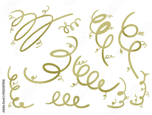 Collection of Watercolor Twirly plant and Leaves Vector Elements