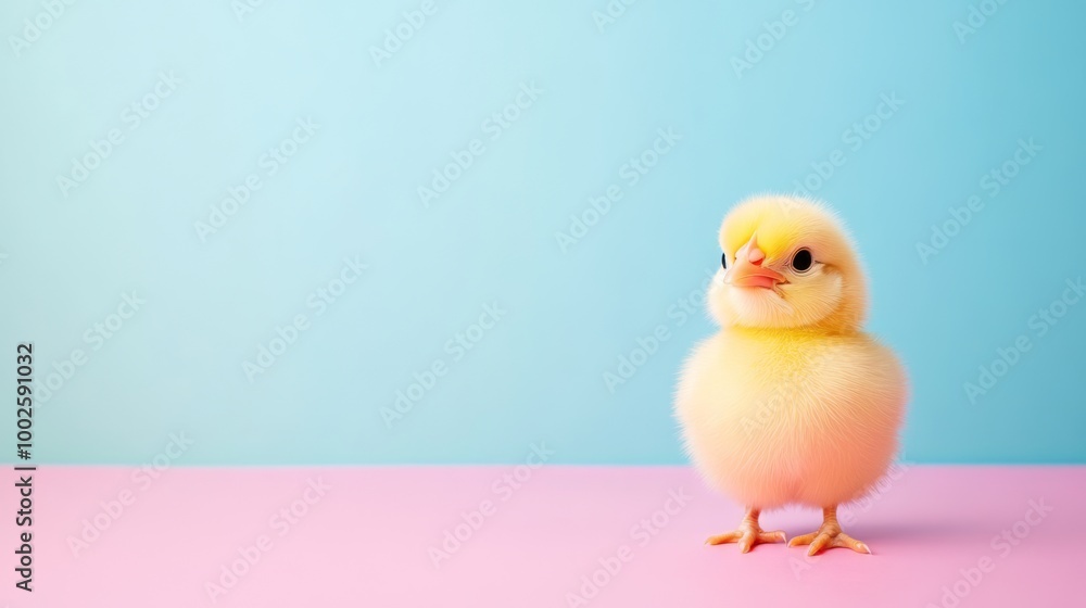 Cute Baby Chick in Closeup on Colorful Pastel Background Cute Baby Chick in Closeup on Colorful Pastel Background