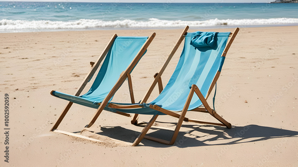 Beach chair on beach Amazing beach sunset. Beach scene with relaxing mood landscape background, Beach chair on beach Amazing beach sunset. Beach scene with relaxing mood landscape background,