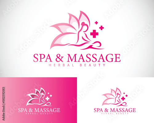 Spa massage logo creative design concept lotus health herbal spine