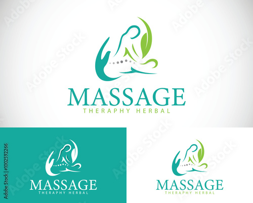 Spa massage logo creative design concept care nature leave health herbal spine