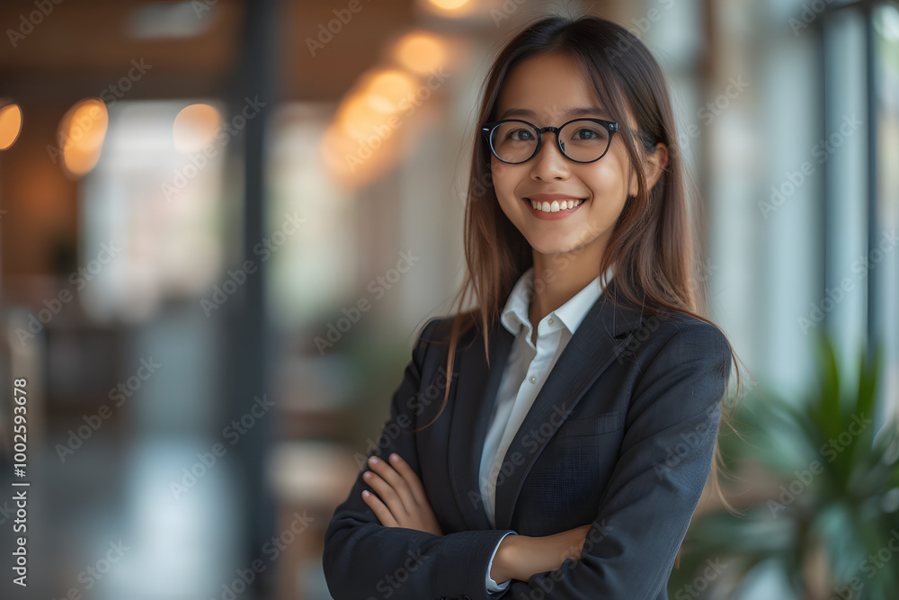 young smiling business woman with her arms crossed young smiling business woman with her arms crossed