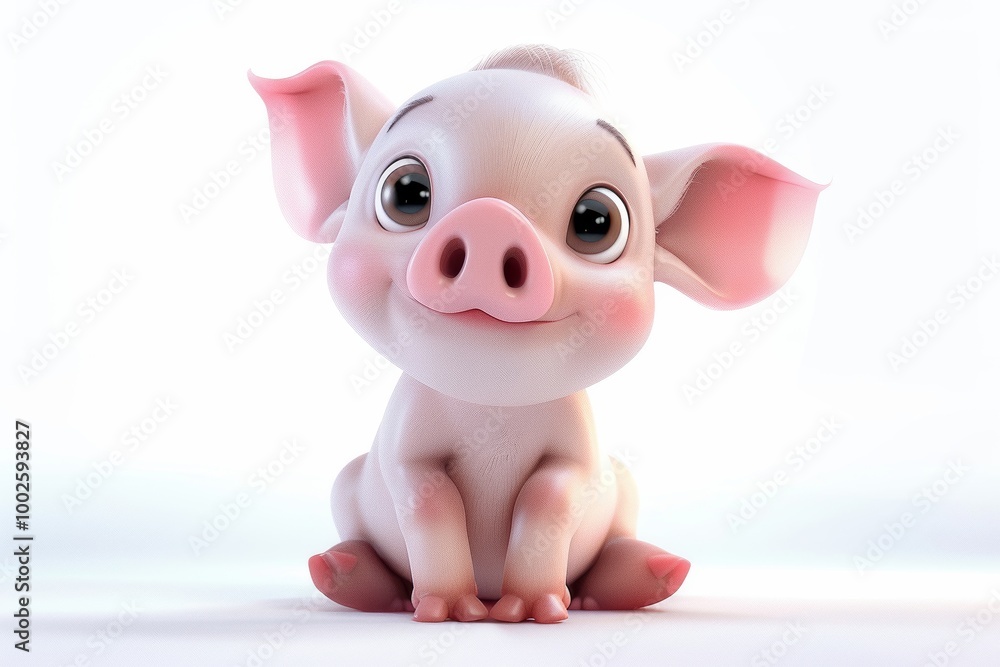 Cute cartoon piglet smiling on white background Cute cartoon piglet smiling on white background