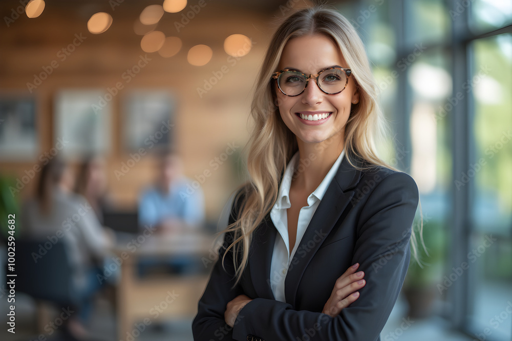 young smiling business woman with her arms crossed young smiling business woman with her arms crossed
