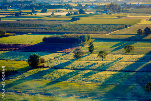 High angle view on rural and agricultural fields in Waasland of East Flanders, Belgiuma