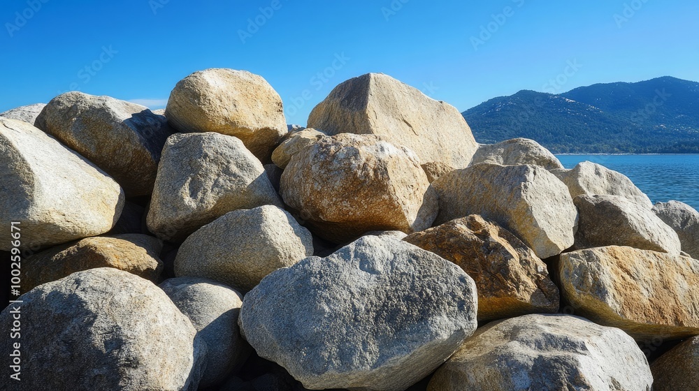 Big boulders and stones that are frequently utilized as breakwaters Big boulders and stones that are frequently utilized as breakwaters
