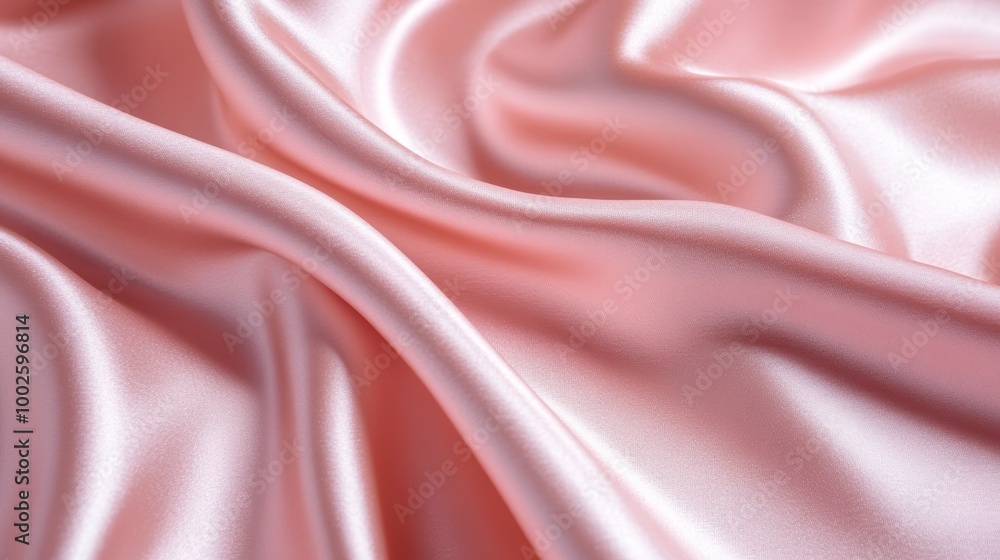 Fototapeta premium A close up of the texture and sheen on pink satin fabric, with its soft folds creating an elegant backdrop for product photography. The fabric's lustrous surface reflects light beautifully 
