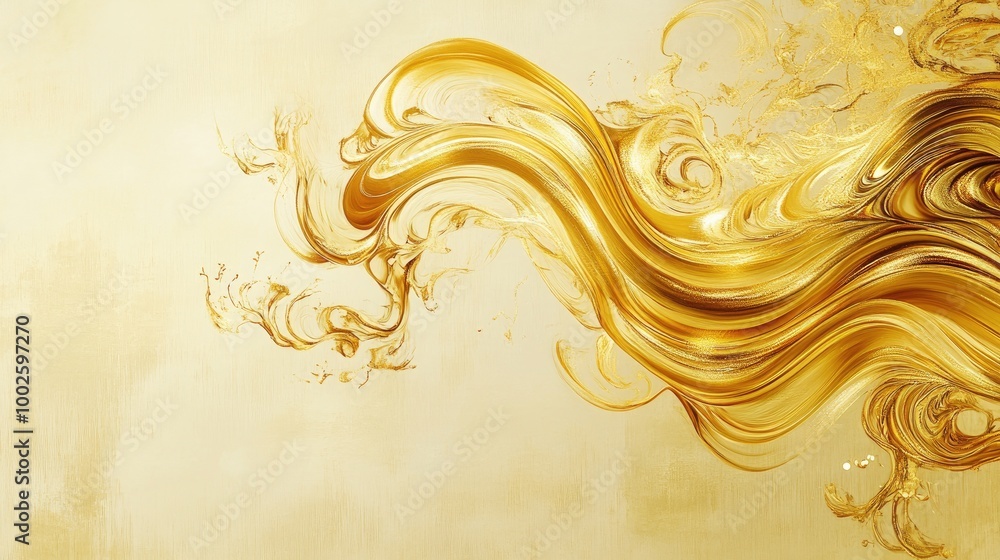 Fototapeta premium Stunning abstract design with swirling golden trails symbolizing hope on a light yellow background during an artistic display