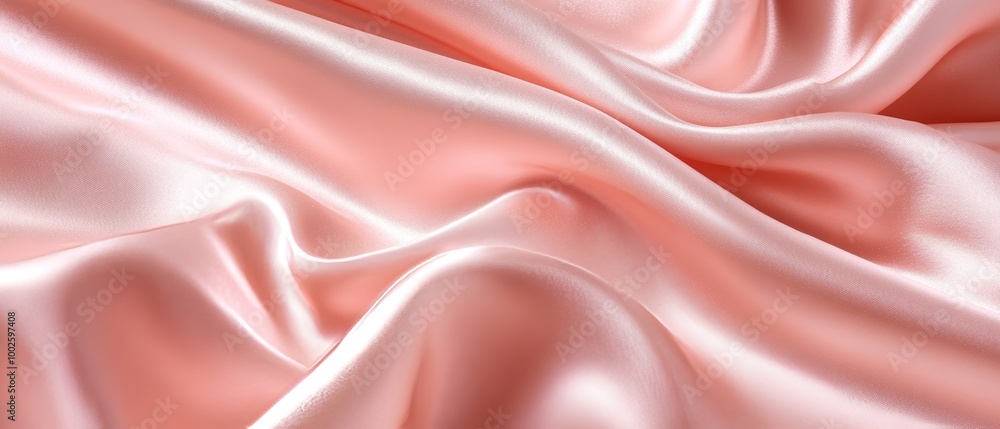 Obraz premium A close up of the texture and sheen on pink satin fabric, with its soft folds creating an elegant backdrop for product photography. The fabric's lustrous surface reflects light beautifully 