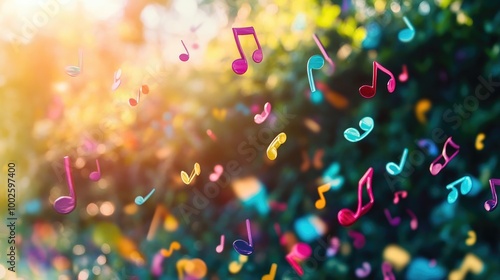 Wallpaper Mural High-resolution image celebrating International Music Day with colorful music notes floating in the air, representing the universal language of music. Torontodigital.ca