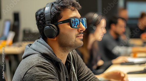 Wallpaper Mural A blind person leading a tech workshop, teaching others how to use assistive technology for accessibility in the digital age. Torontodigital.ca