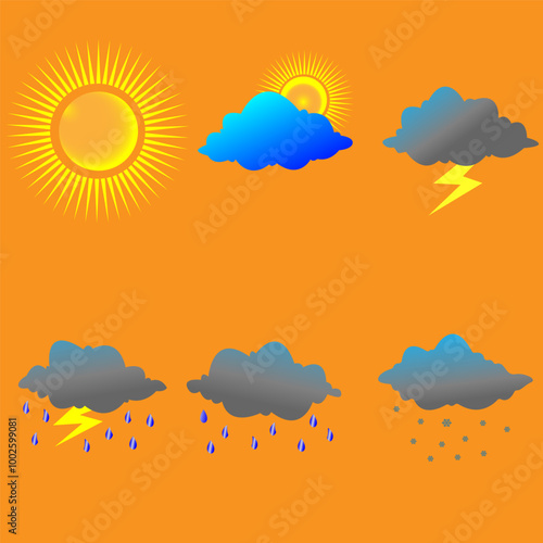 Forecast weather flat symbols. Pictogram vector icons