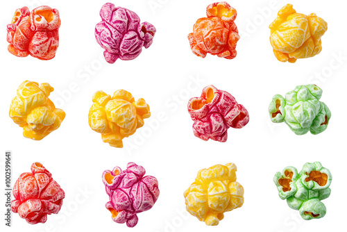 Colorful popcorn pieces artfully arranged  for creative snacking