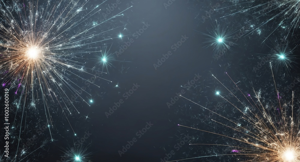 Fototapeta premium Soft white glowing particles with colorful sparks illuminating a dark background