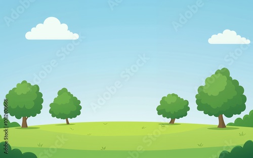 a cartoon illustration of trees on a green field