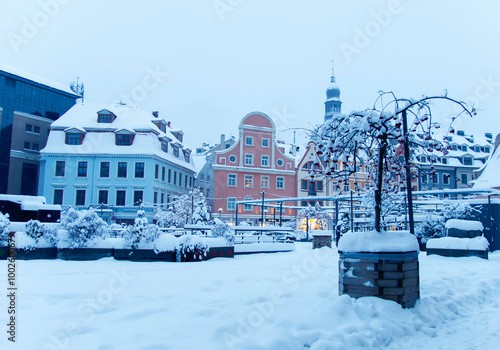 Architecture in the Old Riga, Latvia. City in a winter season before the Christmas. photo