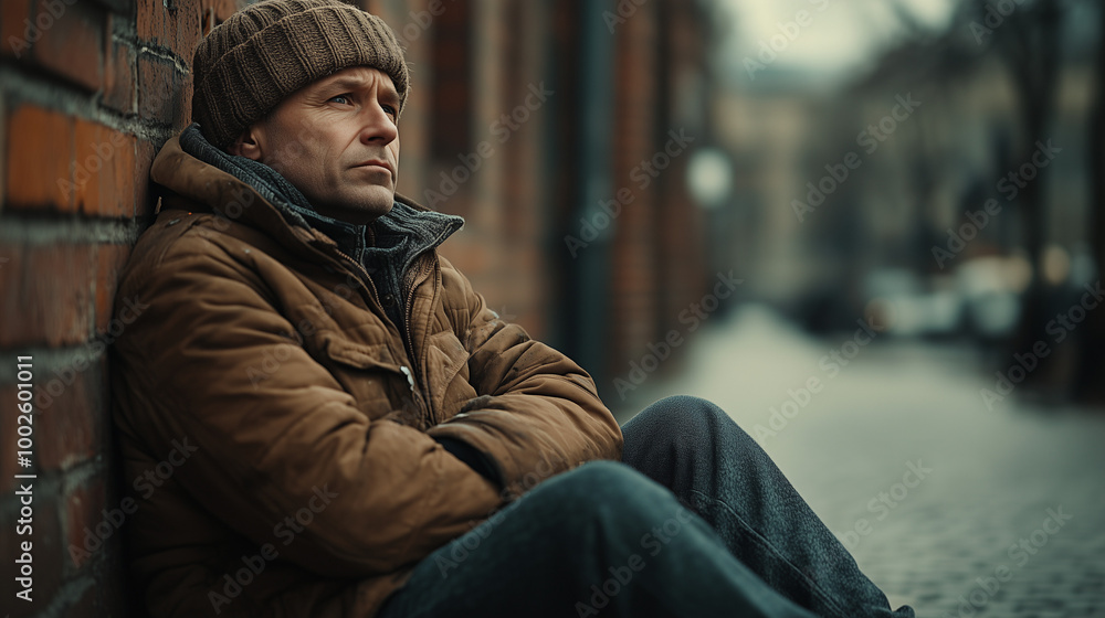 A homeless man sitting in the street A homeless man sitting in the street