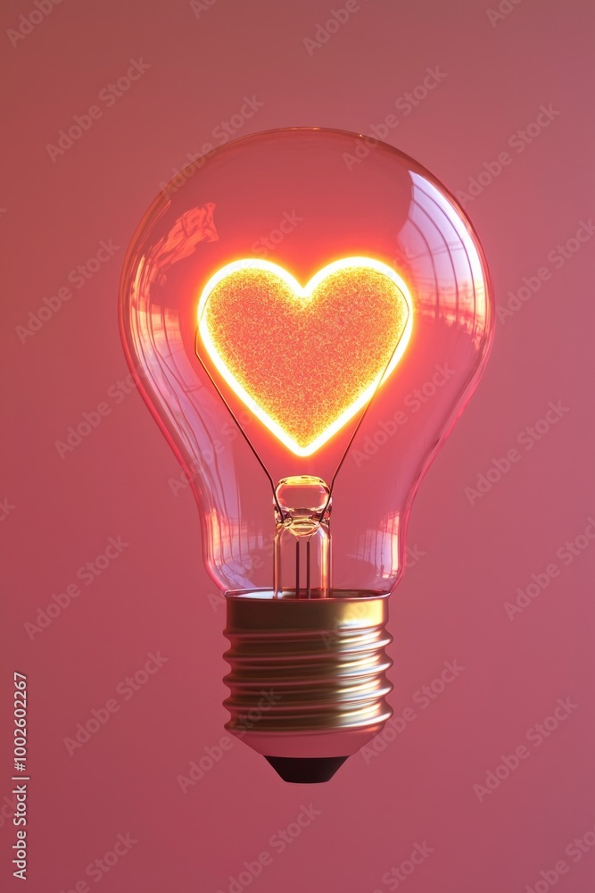 A lightbulb illuminated with a glowing heart icon, set on a soft, warm pink and red gradient background, representing love and passion-driven ideas A lightbulb illuminated with a glowing heart icon, set on a soft, warm pink and red gradient background, representing love and passion-driven ideas