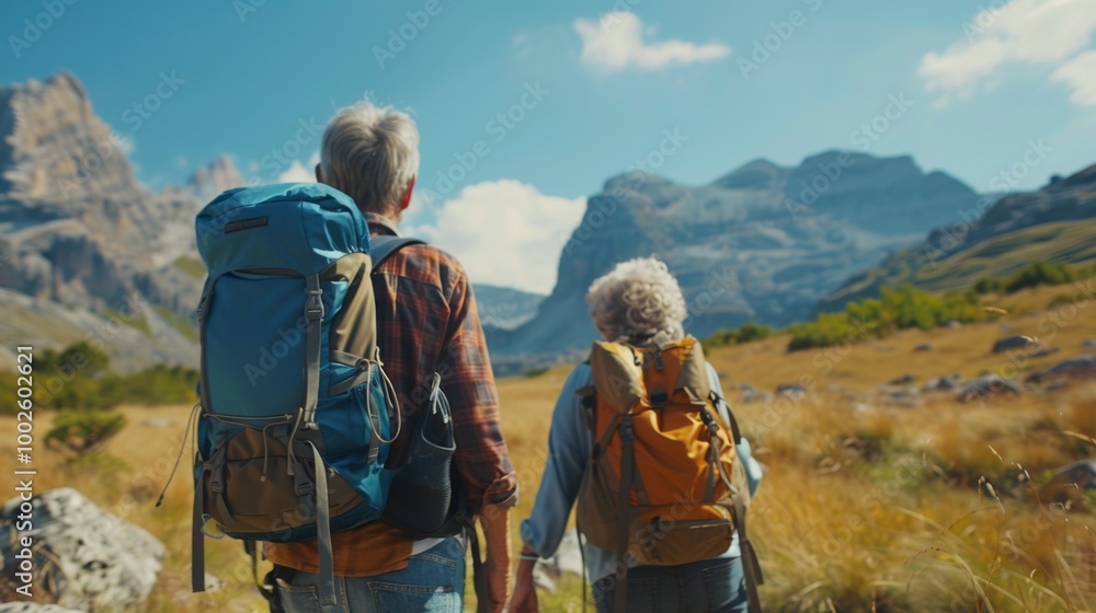 Embrace Adventure Senior Couple Hiking Through Scenic Mountain Landscape Embrace Adventure Senior Couple Hiking Through Scenic Mountain Landscape