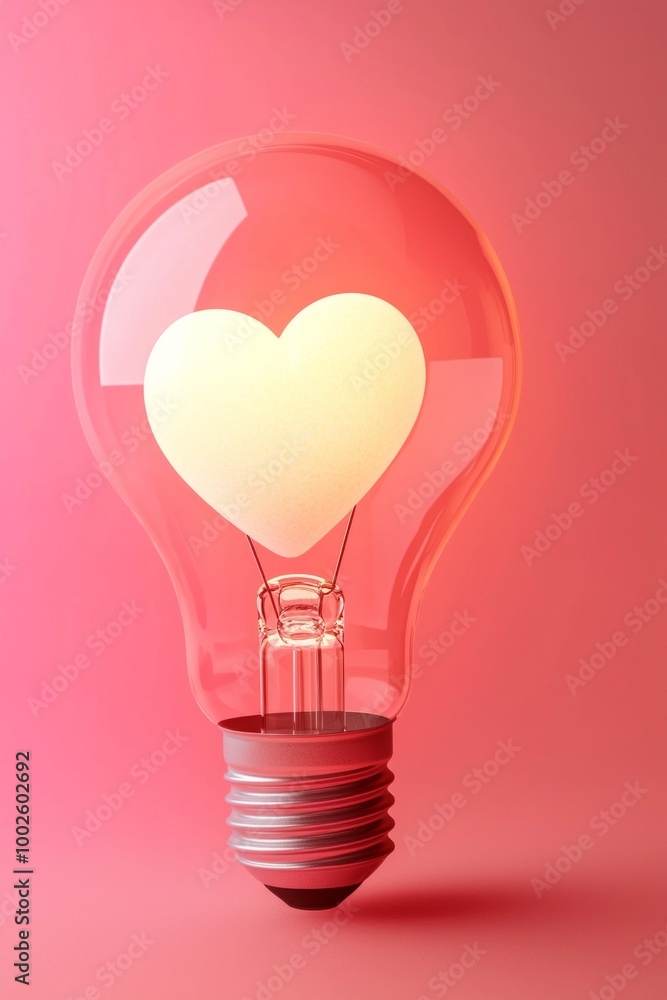 A lightbulb illuminated with a glowing heart icon, set on a soft, warm pink and red gradient background, representing love and passion-driven ideas A lightbulb illuminated with a glowing heart icon, set on a soft, warm pink and red gradient background, representing love and passion-driven ideas