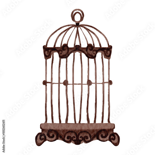 Watercolor Vintage Bird Cage Element Vector