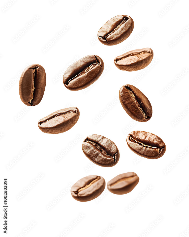 Delicate coffee beans scattered across a pristine white background evoke morning rituals Delicate coffee beans scattered across a pristine white background evoke morning rituals